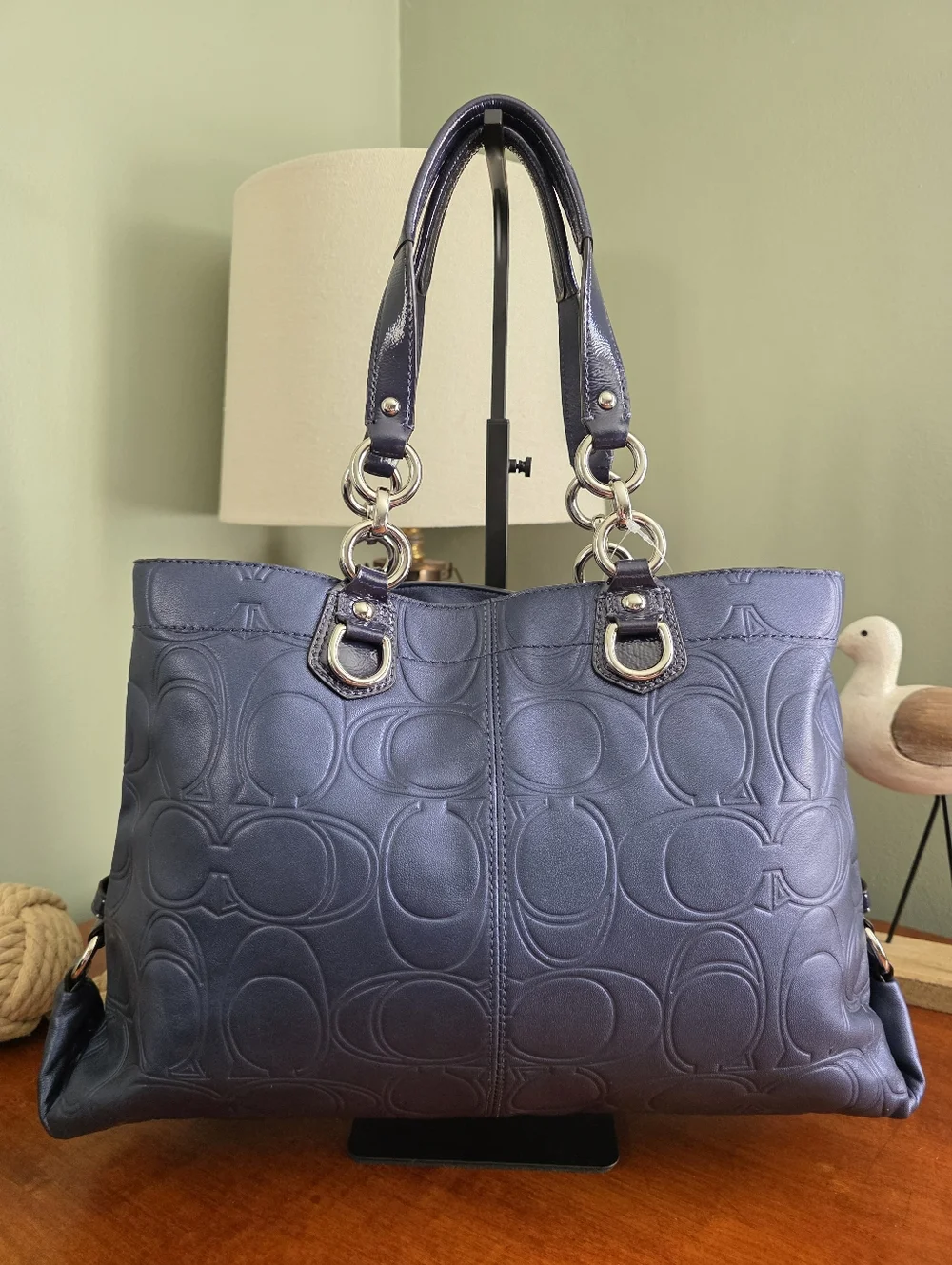 Coach Ashley Carryall F19455 Satchel Blue Signature Embossed Leather Bag NWT Y2K - Picture 3 of 16